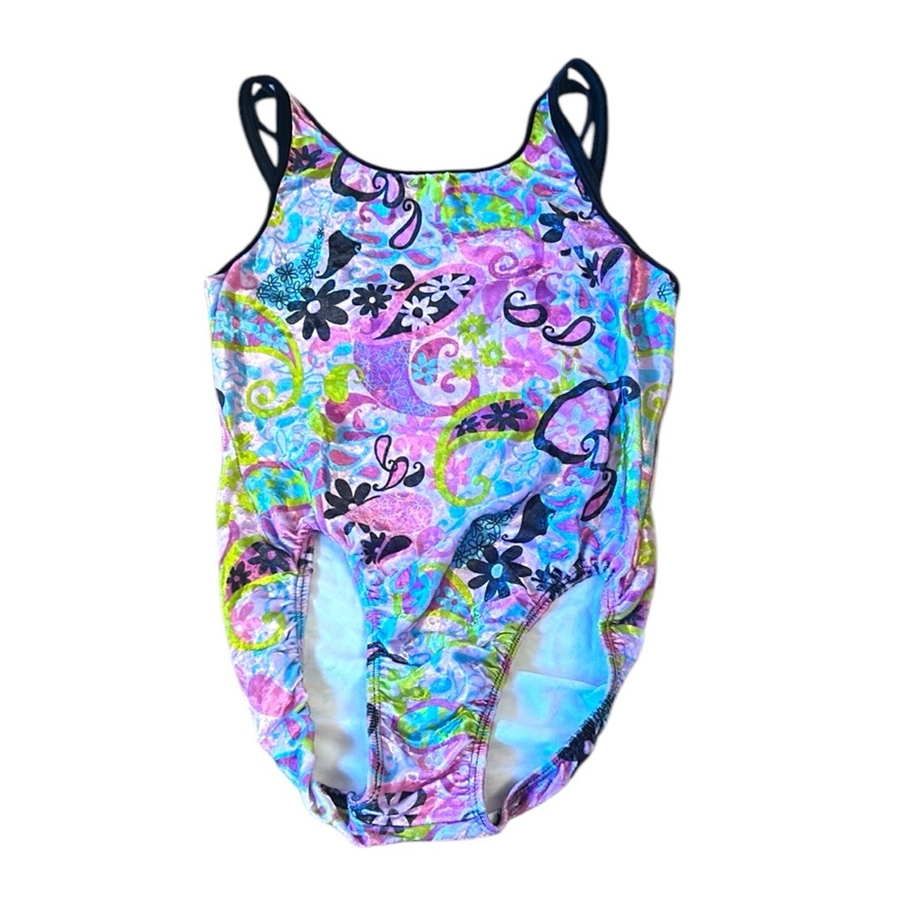GK Elite Velvet Pink Green Black Floral Leotard Child
Large